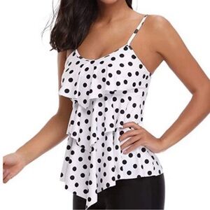 Holipick‎ Black Polkadot White Tankini Layered Flounce Top - Bathing Suits
